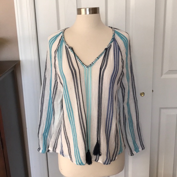 Anthropologie Tops - Love Sam  Anthropologie Striped Tassel Front Shirt